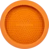 Fladt billede af en orange LickiMat UFO, der fremviser sin unikke tekstur for at fremme langsom fodring hos hunde.