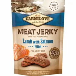 Carnilove meat jerky med 90% kød. Lam og Laks