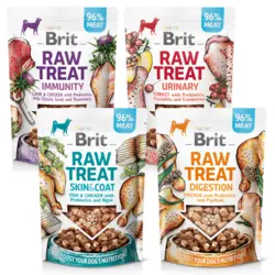 De fire lækre varianter af brit raw treats får du samlet i denne sampak