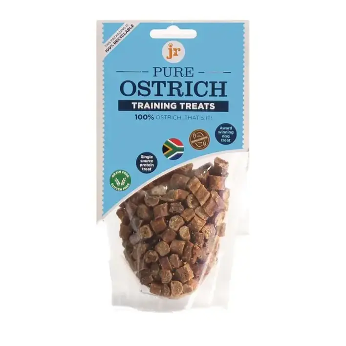 Pure Ostrich Training Treats for Dogs - lækre og nærende godbidder til træning af din hund, lavet af 100% naturligt kvalitetskød fra England