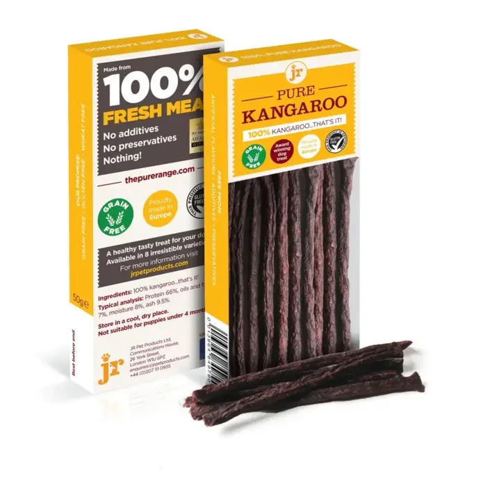 JR Pure kangaroo Sticks - 100% naturlige hundegodbidder lavet af rent kængurukød.