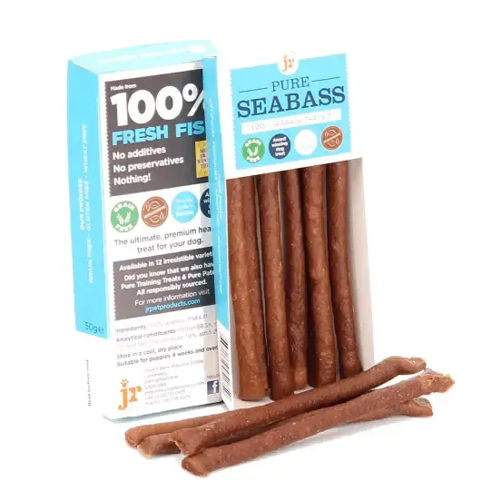 JR Pure seabass Sticks - 100% naturlige hundegodbidder lavet af rent havaborre.