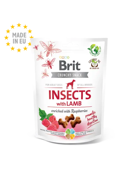 Brit Care Crunchy Cracker insekter med lam og hindbær