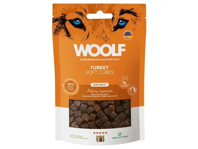 Woolf Turkey Soft Cubes hos shopdogsrus.dk - lækre semi bløde godbidder med kalkun