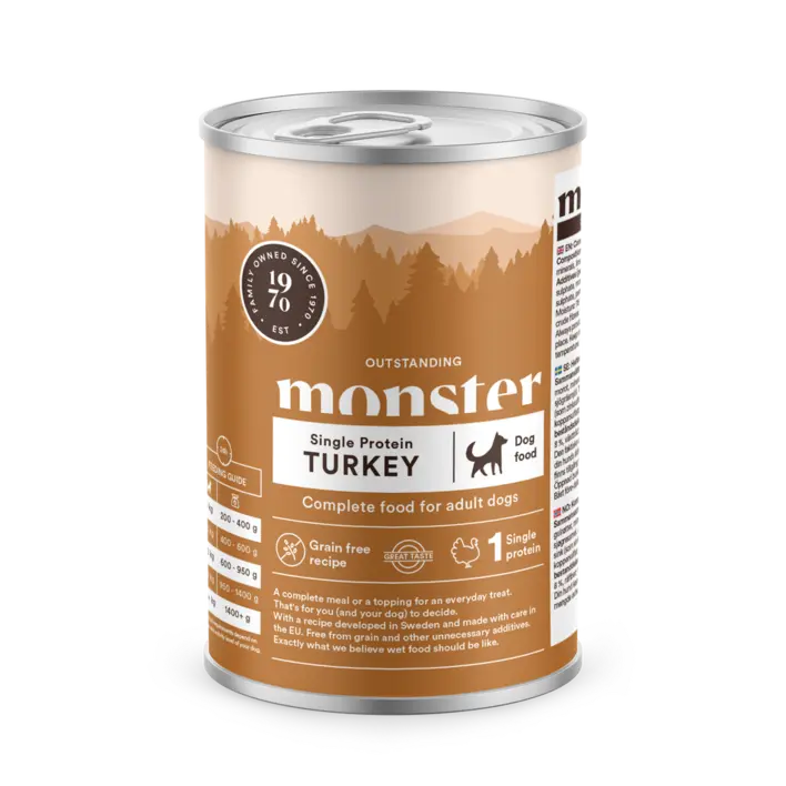 Monster Single Protein Turkey Vådfoder med kalkun som eneste proteinkilde. Shopdogsrus.dk