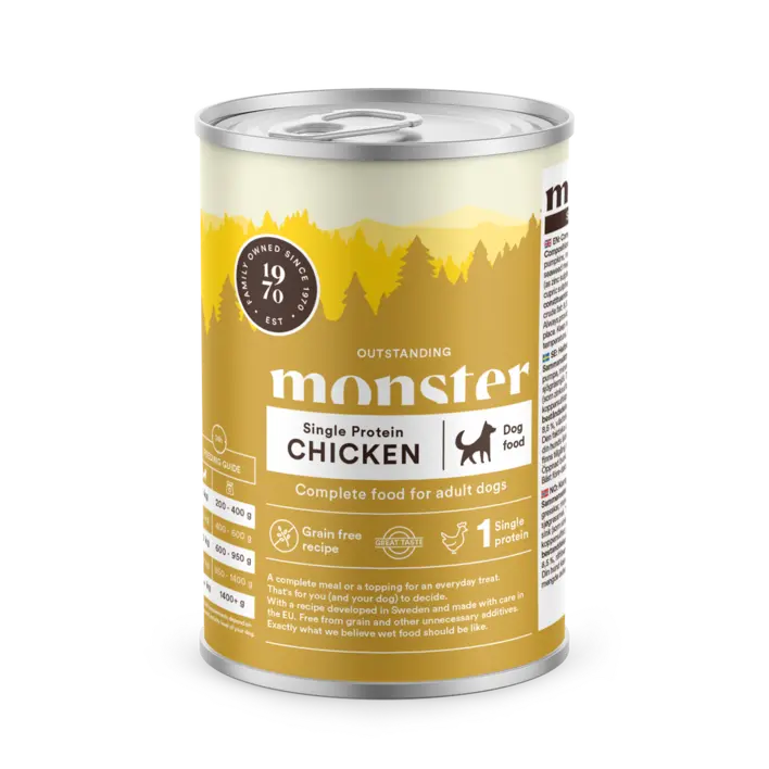 Monster Single Protein chicken Vådfoder med kylling som eneste proteinkilde. Shopdogsrus.dk
