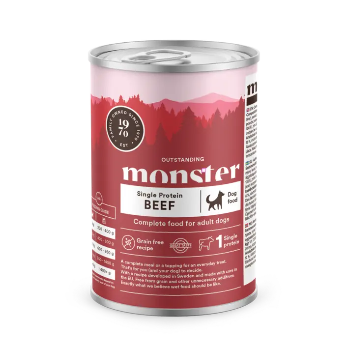 Monster Single Protein Beef Vådfoder med okse som eneste proteinkilde. Shopdogsrus.dk