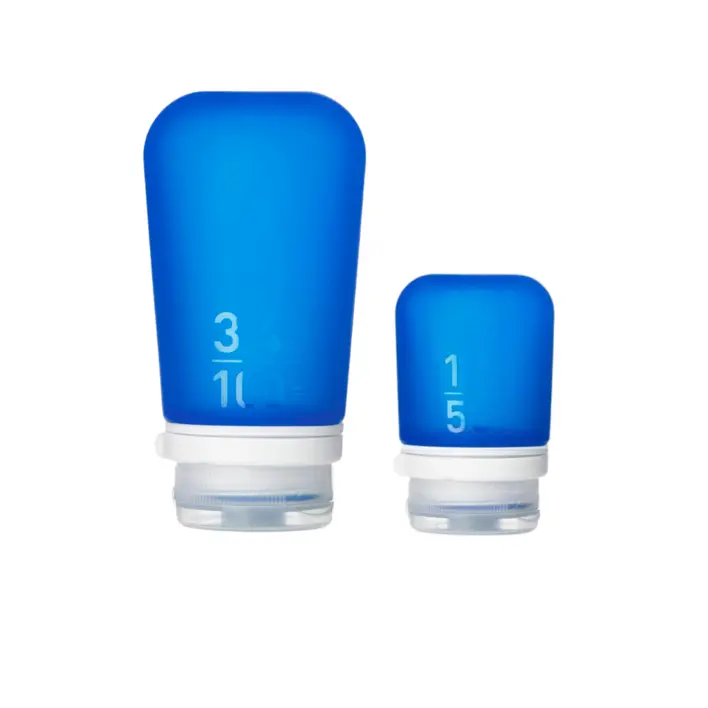 mørkeblå gotoob silikoneflasker i to størrelser
