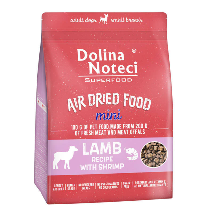 Dolina Noteci SUPERFOOD mini med lam og rejer er yderst delikat foder som din hund vil elske at få som godbidder også. Små foderpiller