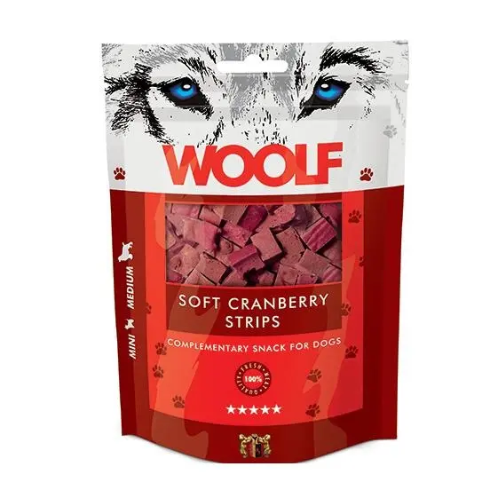 WOOLF Soft Cranberry Strips 100g (Kylling+Tranebær)