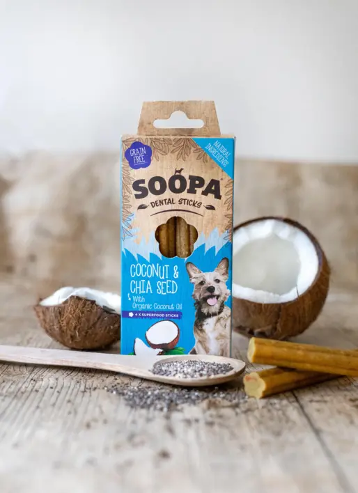 Soopa dental sticks med kokos og chiafrø hos dogsrus.dk