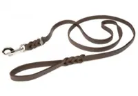 Nosework læderline i lækkert mørkebrun fedtlæder med krom karabinhage (300cm)
